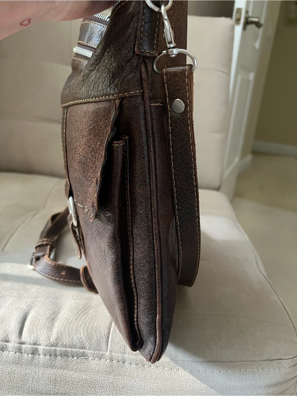 JL Saldivar Vintage Smooth Brown Leather Crossbody Utility Messenger Unisex